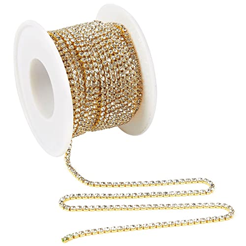 11 Yards Rhinestone Chain, Gold Trim Bling String for DIY Jewelry Making, Crafts, Shoe Charms (2mm Wide)