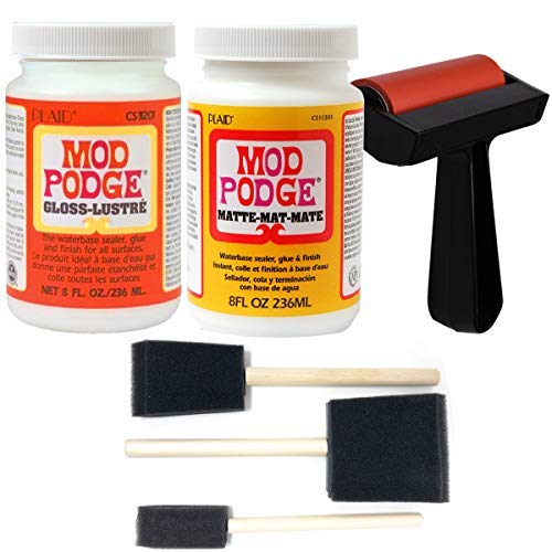 Mod Podge Bundle, 8 Ounce Gloss and Matte Medium Waterproof Sealer, Pixiss Accessory Kit with Foam Brushes, Gloves, Glue Spreaders and More 8oz