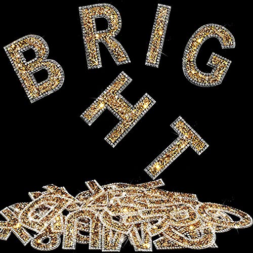 37 Pieces Rhinestone Letter Stickers Large Glitter Alphabet Stickers Number Crystal Self Adhesive Stickers Iron on Letters for Clothing Art Crafts DIY Decors (Gold, White)