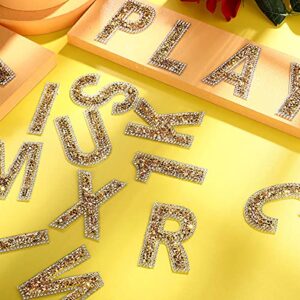 37 Pieces Rhinestone Letter Stickers Large Glitter Alphabet Stickers Number Crystal Self Adhesive Stickers Iron on Letters for Clothing Art Crafts DIY Decors (Gold, White)