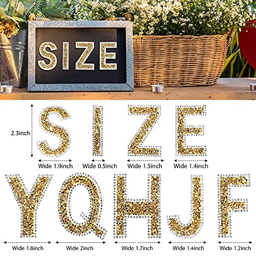 37 Pieces Rhinestone Letter Stickers Large Glitter Alphabet Stickers Number Crystal Self Adhesive Stickers Iron on Letters for Clothing Art Crafts DIY Decors (Gold, White)