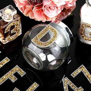 37 Pieces Rhinestone Letter Stickers Large Glitter Alphabet Stickers Number Crystal Self Adhesive Stickers Iron on Letters for Clothing Art Crafts DIY Decors (Gold, White)