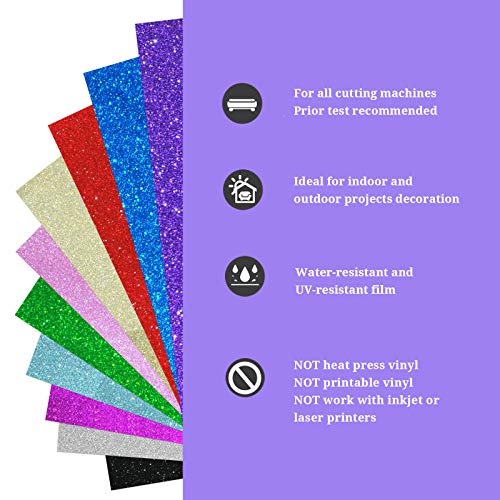 TECKWRAP Shimmer Vinyl Glitter Adhesive Sheets for Craft Cutter 12" x 12" 10 Sheets/Pack