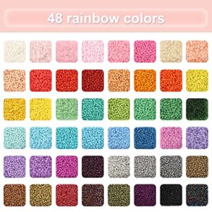 QUEFE 40000pcs 2mm Glass Seed Beads for Jewelry Making Kit, 440pcs Letter Beads 100pcs Smiley Face Beads & 100pcs Evil Eye Beads for Bracelets Necklace Ring Making DIY Art Craft Gifts