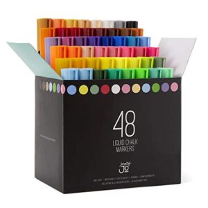 jumpoff jo – 48 pack of liquid chalk markers – reversible chisel and round tip – neon, metallic, and white included
