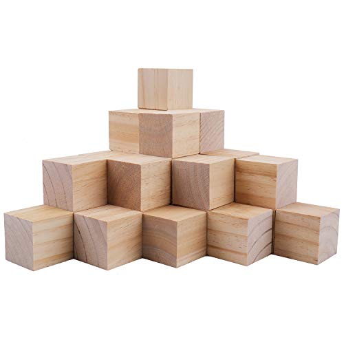 Tosnail 30 Pack 2 Inches Unfinished Wooden Cubes Wooden Blocks - Great for Crafts Making