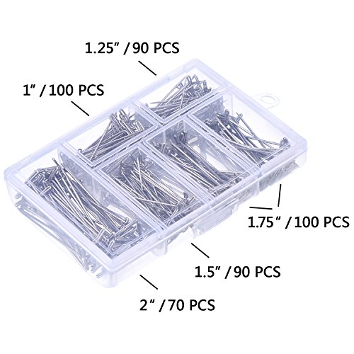 Outus 450 Pieces Steel T-Pins 1 Inch, 1-1/4 Inch, 1-1/2 Inch, 1-3/4 Inch, 2 Inch