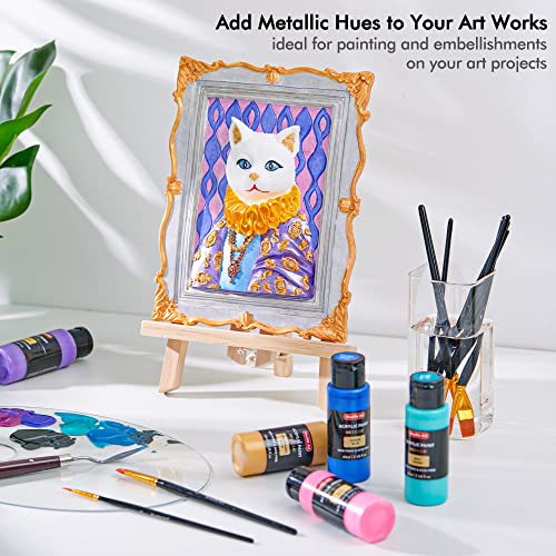 Shuttle Art 30 Colors Metallic Acrylic Paint, Metallic Acrylic Paint with 10 Brushes and 1 Palette, 60ml/2oz, Rich Pigments, Non-Toxic Art Paint for Artists, Beginners on Rocks Canvas Wood Fabric