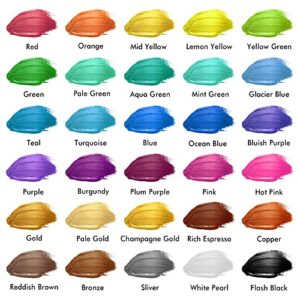 Shuttle Art 30 Colors Metallic Acrylic Paint, Metallic Acrylic Paint with 10 Brushes and 1 Palette, 60ml/2oz, Rich Pigments, Non-Toxic Art Paint for Artists, Beginners on Rocks Canvas Wood Fabric