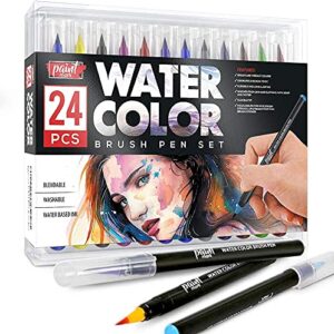paint mark water color brush pen set, 24 water color brush markers, fine tip thin marker pack for coloring, drawing, calligraphy, bullet journals, coloring pens for beginner and professional artists