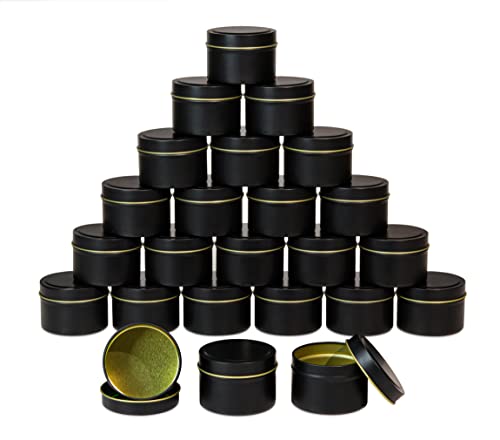 Black Candle Tins 4oz, Bulk Candle Making Tins 24 Piece Candle Containers, Wholesale Candle Jars for Candle Making - More Color Available (Black)