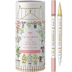 primrosia 24 pastel dual tip markers, fine tip and brush. perfect for art, illustration, drawing, calligraphy and bullet journals