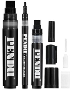 graffiti markers – 3 pack black paint marker pens, permanent oil based paint markers with fine, medium, jumbo replace tips, great on plastic, stone, glass, and metal