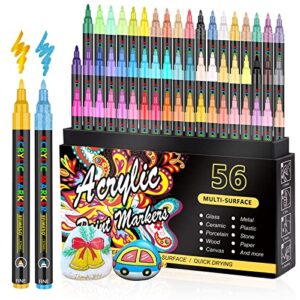 nicety 56 colors acrylic paint pens, acrylic paint markers, 0.7mm extre fine paint pens for canvas, rock painting, wood, fabric, ceramic, stone, metal