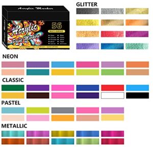 NICETY 56 Colors Acrylic Paint Pens, Acrylic Paint Markers, 0.7mm Extre Fine Paint Pens for Canvas, Rock Painting, Wood, Fabric, Ceramic, Stone, Metal