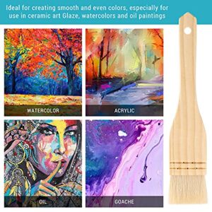 3 Pieces Flat Hake Brushes Hake Paint Brush Artist Painting Brushes Set Sheep Hair Bristles Wash Brush for Watercolor, Wash, Ceramic and Pottery Painting (9 x 1 Inches, 9 x 2 Inches, 9 x 3 Inches)