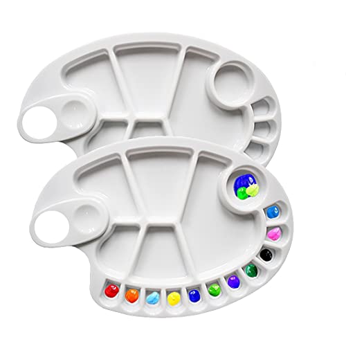 Non-Stick Paint Palette 2 PCS Artist Paint Mixing Tray Palette 11.8 x 8 inches Oval Shaped Easy Clean Art Palette 17 Wells (11.8 x 8 inch/2 PCS)