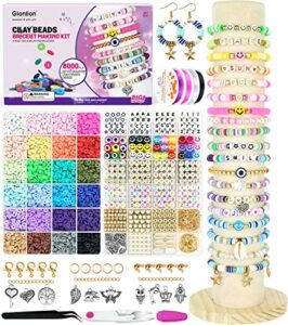 gionlion 8000 pcs clay beads kit 2 boxes for bracelet making, 24 colors flat clay beads letter beads spacer beads and charms kit for jewelry making, jewelry supplies crafts gift for teen girls adults