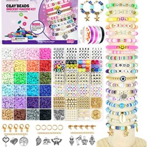 Gionlion 8000 Pcs Clay Beads Kit 2 Boxes for Bracelet Making, 24 Colors Flat Clay Beads Letter Beads Spacer Beads and Charms Kit for Jewelry Making, Jewelry Supplies Crafts Gift for Teen Girls Adults