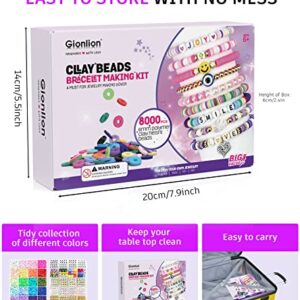 Gionlion 8000 Pcs Clay Beads Kit 2 Boxes for Bracelet Making, 24 Colors Flat Clay Beads Letter Beads Spacer Beads and Charms Kit for Jewelry Making, Jewelry Supplies Crafts Gift for Teen Girls Adults