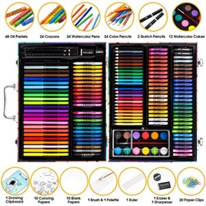 Art Supplies, POPYOLA 180-Piece Deluxe Art Set, Drawing Painting Coloring Kit with Clipboard, Pastels, Crayons, Pencils, Watercolors, Drawing Papers, Arts and Crafts Gift Case for Kids Girls Boys