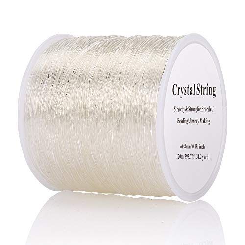 0.8mm Elastic String, 393.7ft Clear Crystal Stretch Cord Clay Beads String for Bracelet Handcrafts Necklace Jewelry Making