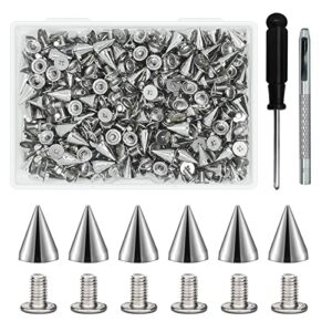 200 sets 9.5mm cone spikes metal tree spikes screwback studs for diy leathercraft decoration punk rock style clothing accessories (silver)