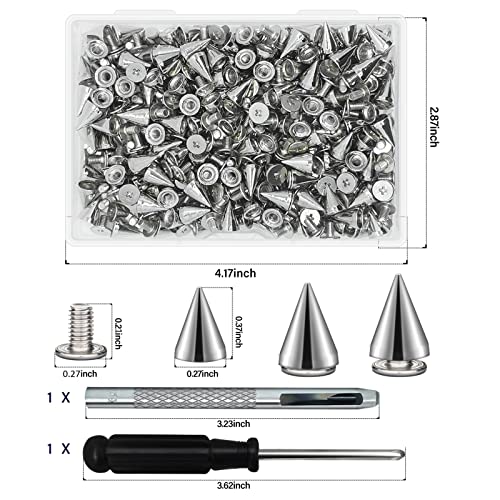 200 Sets 9.5mm Cone Spikes Metal Tree Spikes Screwback Studs for DIY Leathercraft Decoration Punk Rock Style Clothing Accessories (Silver)