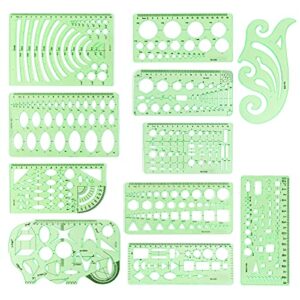 mwellewm 11 pcs/set geometric drawing template stencils drawing rulers multi-function measuring ruler for studying, designing and building school office supplies…