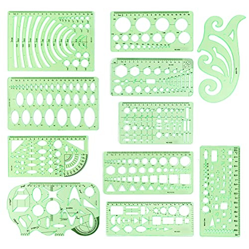 MWELLEWM 11 Pcs/Set Geometric Drawing Template Stencils Drawing Rulers Multi-Function Measuring Ruler for Studying, Designing and Building School Office Supplies…