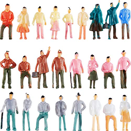 Gejoy 100 Pieces People Figurines 1:75 Scale Model Trains Architectural Plastic People Figures Tiny People Sitting and Standing for Miniature Scenes