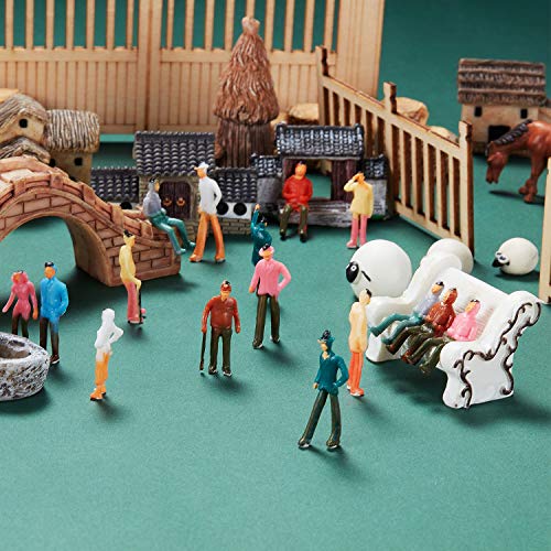 Gejoy 100 Pieces People Figurines 1:75 Scale Model Trains Architectural Plastic People Figures Tiny People Sitting and Standing for Miniature Scenes