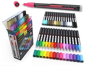 acrylic paint markers paint pens assorted vibrant markers for rock painting, canvas, glass, mugs, wood, ceramic, fabric, metal, ceramics. non toxic, quick dry, multi-surface, lightfast (extra fine)