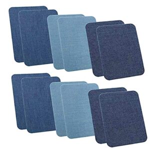 pack of 12pcs iron on denim patches for jeans clothing repair elbow pants knees 12.5 x 9.5cm(4.9″ x 3.7″) (style 1)