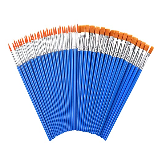 100 Pcs Paint Brushes Round Flat Small Brush Bulk for Detail Painting