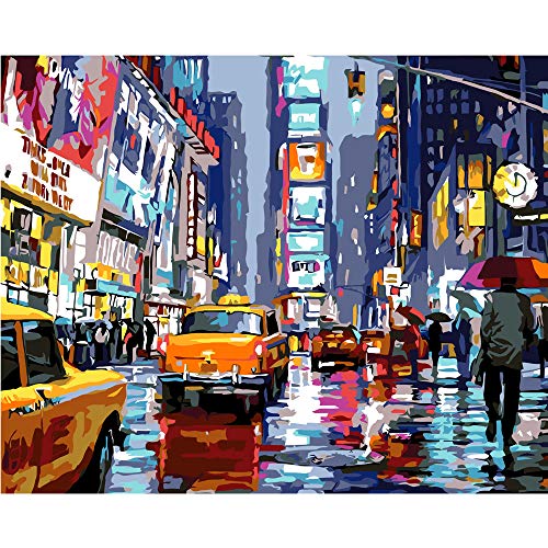 QUITEDEW Paint by Numbers for Adults Beginner,Times Square Paint by Number for Adults,Landscape Paint by Numbers Street Scenery,Manhattan Square Paint by Number City Night View 16 x 20 Inch
