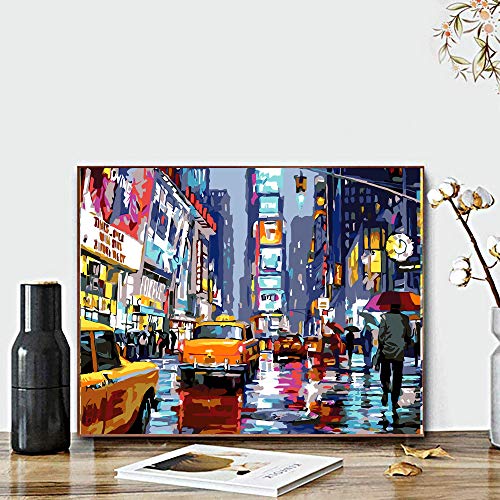 QUITEDEW Paint by Numbers for Adults Beginner,Times Square Paint by Number for Adults,Landscape Paint by Numbers Street Scenery,Manhattan Square Paint by Number City Night View 16 x 20 Inch