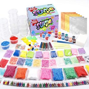 slime supplies kit, 205 pack add ins slime kit for kids girls slime making, including foam balls, glitter, fishbowl beads, charms, clear containers by winlip