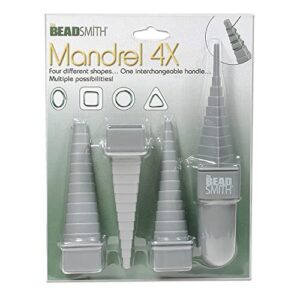 the beadsmith mandrel 4x, wire wrapping set, 4 different shapes, oval, square, round and triangle, plus interchangeable handle, metal jewelry forming and shaping tool