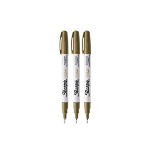 sharpie oil-based paint marker, extra fine point, gold; works on virtually any surface – metal, pottery, wood, rubber, glass, plastic, stone, and more; pack of 3 (35532)