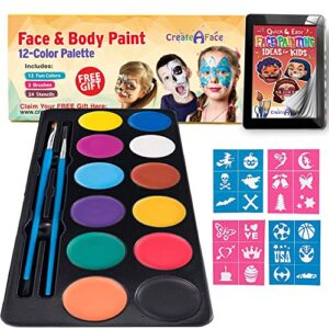 face paint for kids – vibrant face painting colors, stencils & 2 brushes – body paint face paint kids – facepaint kit tutorials & e book – fun, easy to use & hypoallergenic. for toddler teens & adults