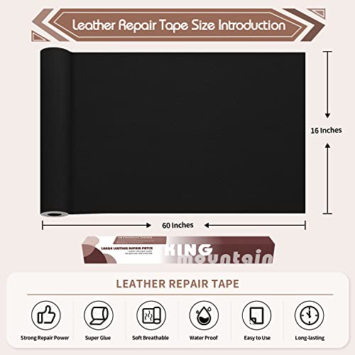 Leather Repair Patches for Couches 16x60 inches Large Self-Adhesive Sofa, Car Seat，Leather Furniture，Vinyl Repair Patch Kit (Black)