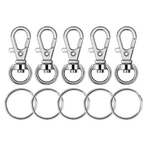 paxcoo 100 pcs metal swivel lanyard snap hook with key rings (silver)