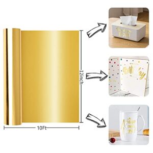 Prime Vinyl Chrome Gold Permanent Vinyl Roll, Gold Vinyl for Cricut - 12" x 10 Ft- Chrome Metallic Adhesive Vinyl for Silhouette Cameo, Decor Sticker, Cutting Machine, Home Decal