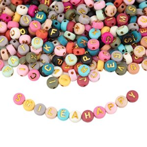 1200pcs acrylic letter beads alphabet beads round mixed “a-z” alphabet letter bead spacer loose bead with 1 roll crystal string cord for jewelry making diy bracelets, necklaces, keychain（4mm x 7mm)
