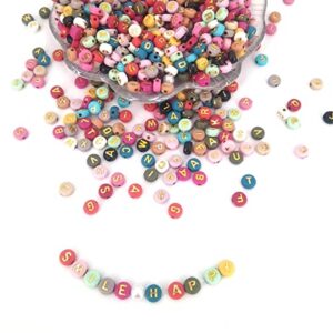 1200pcs Acrylic Letter Beads Alphabet Beads Round Mixed "A-Z" Alphabet Letter Bead Spacer Loose Bead with 1 Roll Crystal String Cord for Jewelry Making DIY Bracelets, Necklaces, Keychain（4mm x 7mm)