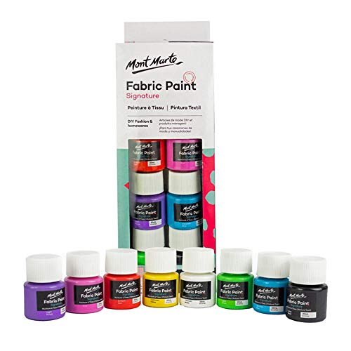 Mont Marte Permanent Fabric Paint Set 8 x 20ml Vivid Colours for Textile, Fabric, T-Shirt, Canvas, Wood, Ceramic, Glass