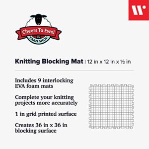 Cheers to Ewe! Foam Knitting Block Mat, Grid Blocking for Knitting Accuracy and Crochet, ½ Inch Thick with 1 Inch Grid, Pack of 9