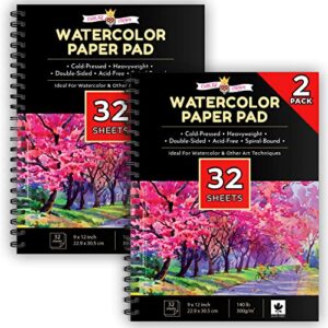 watercolor paper water color paper white, 2 pack (64 sheets) – water color paper sketch book – watercolor paper pad, watercolor pad, watercolor paper sketchbook – large water color paper for artists