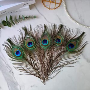 THARAHT 12pcs Peacock Feather Natural in Bulk 10-12 inch 25-30cm for Craft Vase Wedding Home Party Christmas Day Decoration Peacock Feathers